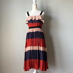Endless Rose | Anthropologie Elegant Striped Dress - Red, Pink, and Black